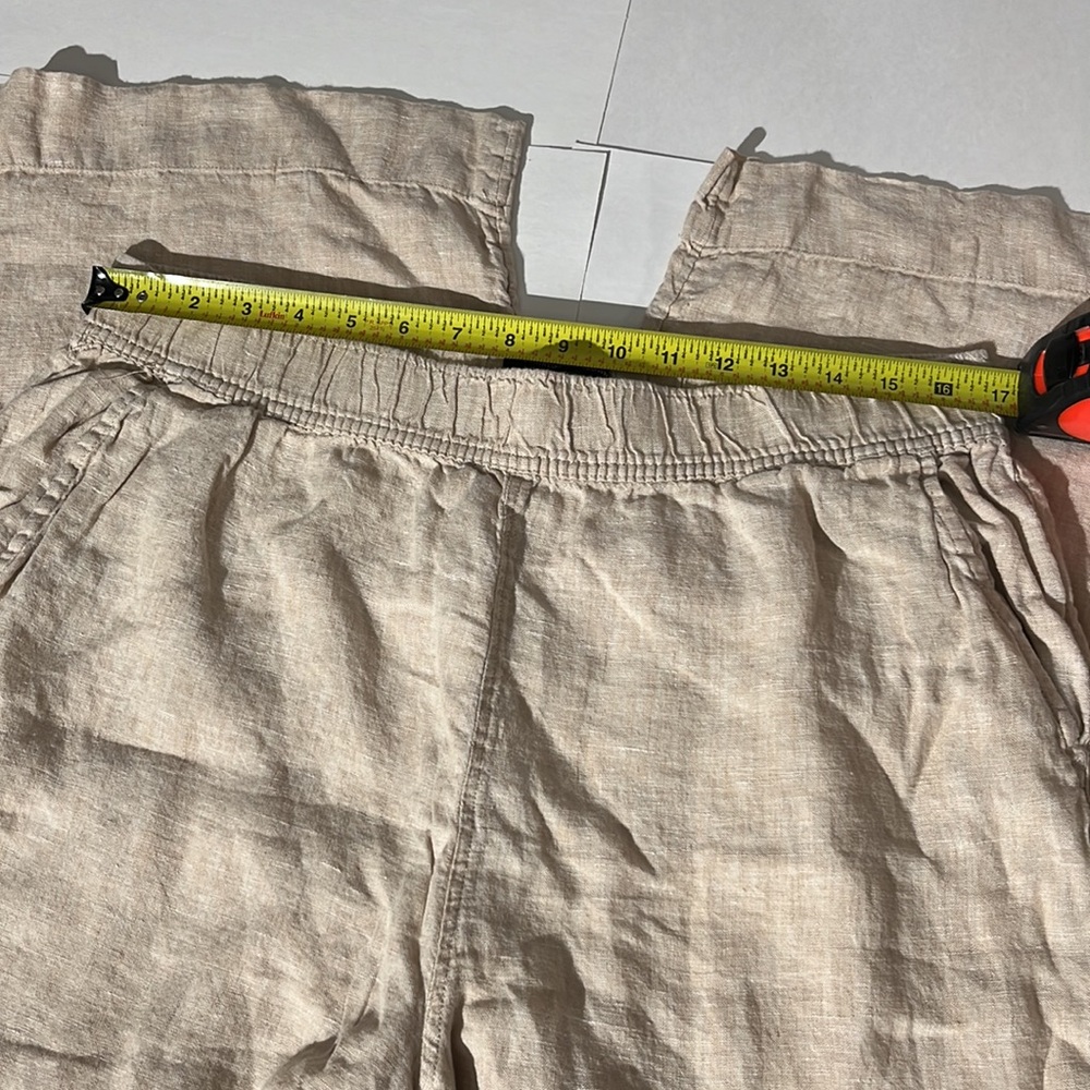 Tahari 100% Linen Cream Tan Cropped Wide Leg Pants Casual sz XL Summer Beach - Picture 3 of 8